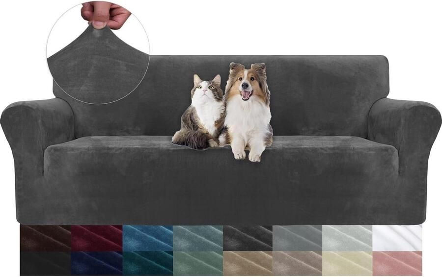 Universele Stretch Bankhoes voor 3-Zits Bank Fluwelen Bankhoes met Armleuningen Elastische Soft Sofahoes Krasbestendige Meubelhoes voor Woonkamer Grijs