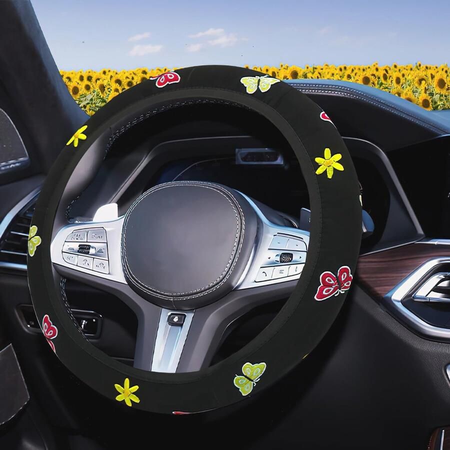 Universele stuurhoes met kleurrijke vlinder- en bloemenprint van microvezel leer