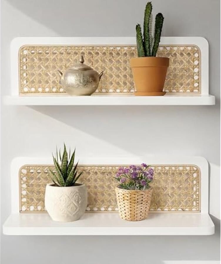 Universele wandplank wit boho 2 Set met antislip draaibaar voor woonkamer Slaapkamer – wit