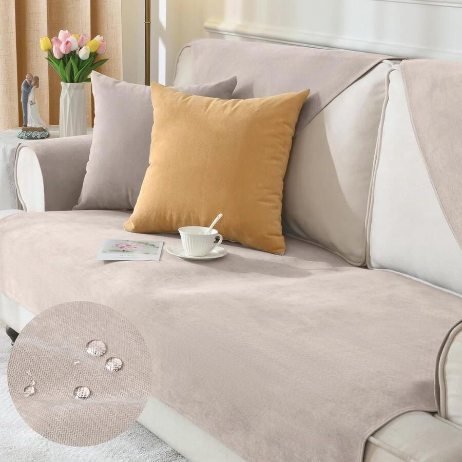 Universele Waterdichte Bankhoes voor 1 2 3 4-zits Banken L-vorm Antislip & Bescherming tegen Vlekken en Krassen Lichtbruin 90 x 160 cm