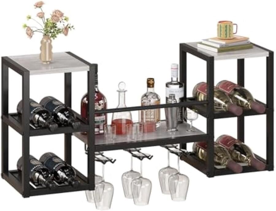 Universele wijnrek voor aan muur met multifunctioneel 3 niveaus wandrek met 6 glashouders voor keuken