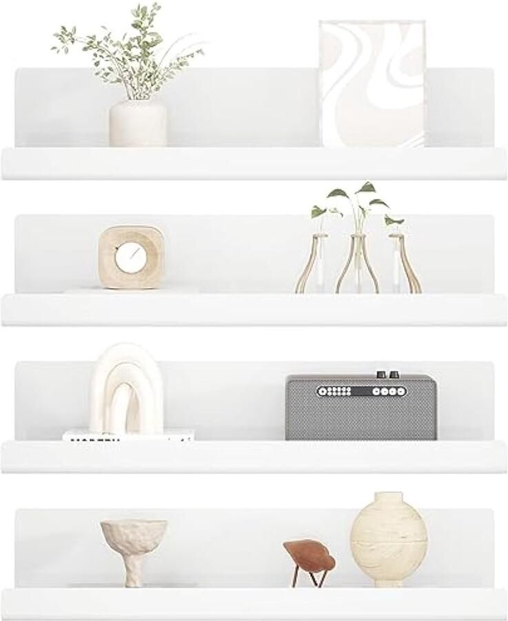Universele wit wandrek zonder boren met duurzaam materiaal Set Van 4 ergonomisch voor boeken voor keuken – 32 × 10 × 8 cm wit