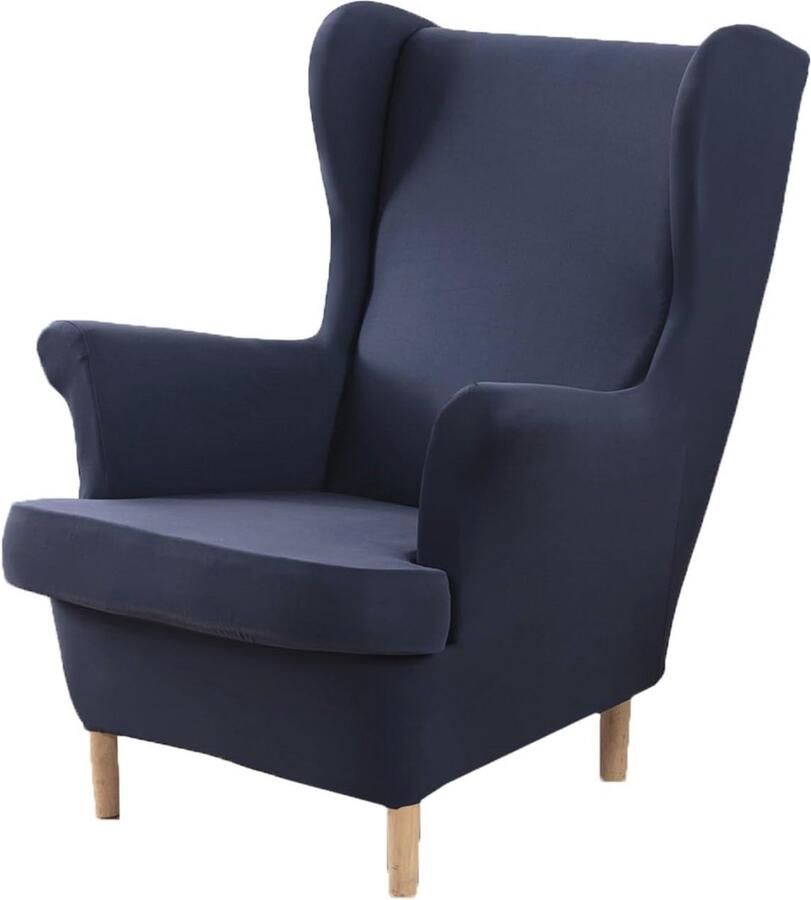 Universele Woonkamer Stoelhoezen Set van 2 met Armleuningen Stretch Vleugels voor Fauteuils Effen Kleur Bescherming tegen Vlekken en Slijtage (Marineblauw)