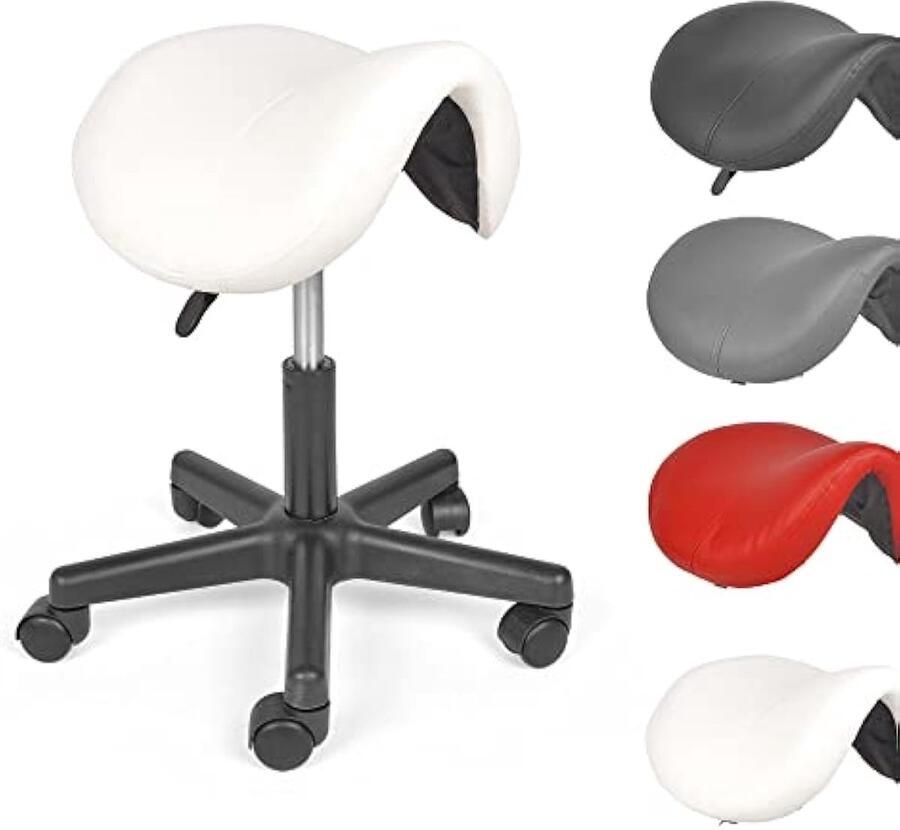 Universele zadelkruk rolkruk ergonomische bureaukruk 360° draaibare kruk met verstelbaar voor kantoor – wit