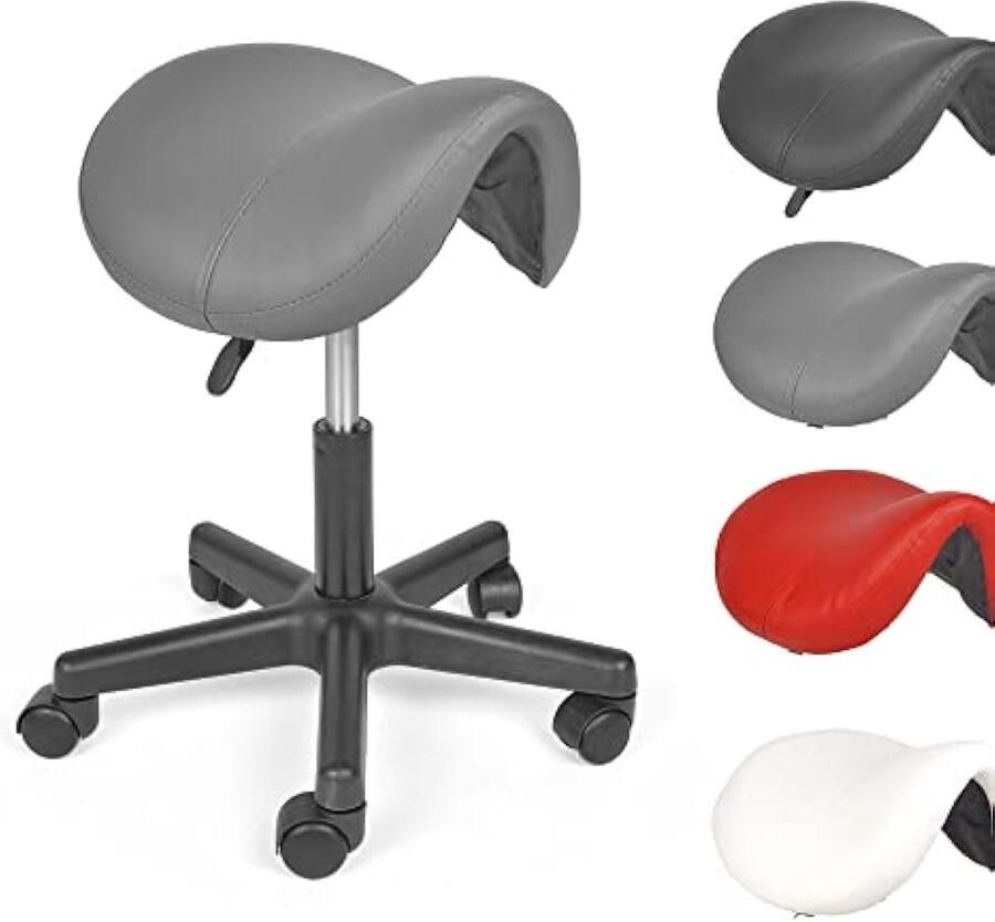 Universele zadelkruk rolkruk ergonomische bureaukruk met verstelbaar 360° draaibare kruk voor kantoor – grijs