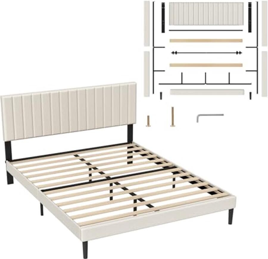 Upholstered Bed 160 x 200 cm with Padded Headboard Modern Design Double Bed