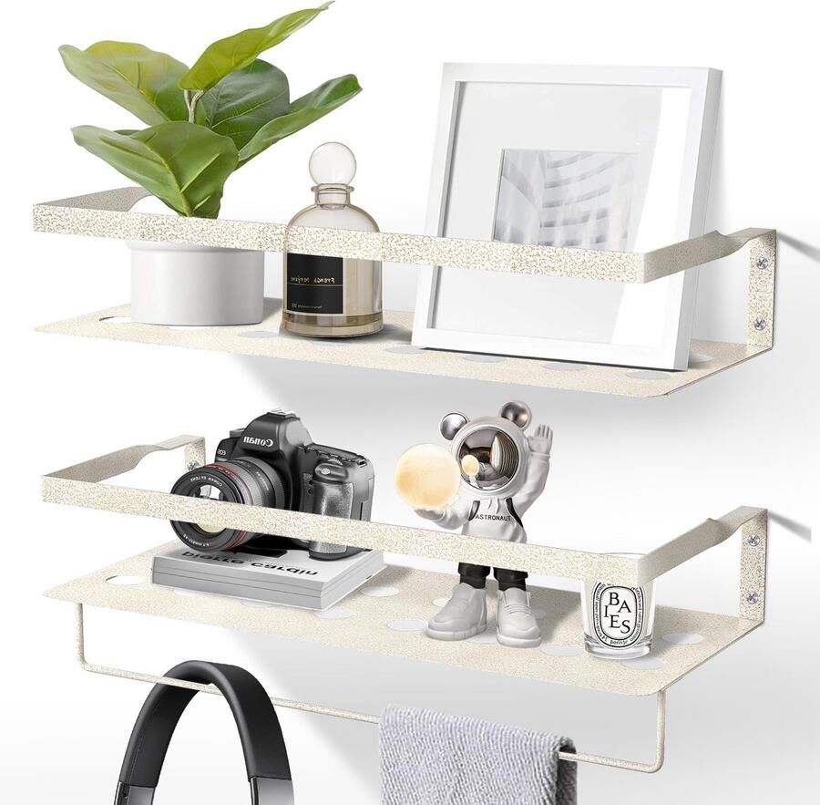Uten metalen wandplank badkamerplank keukenplank set van 2 metalen wandplank 40 cm met handdoekhouder voor woonkamer keuken badkamer studeerkamer sneeuwvlokwit