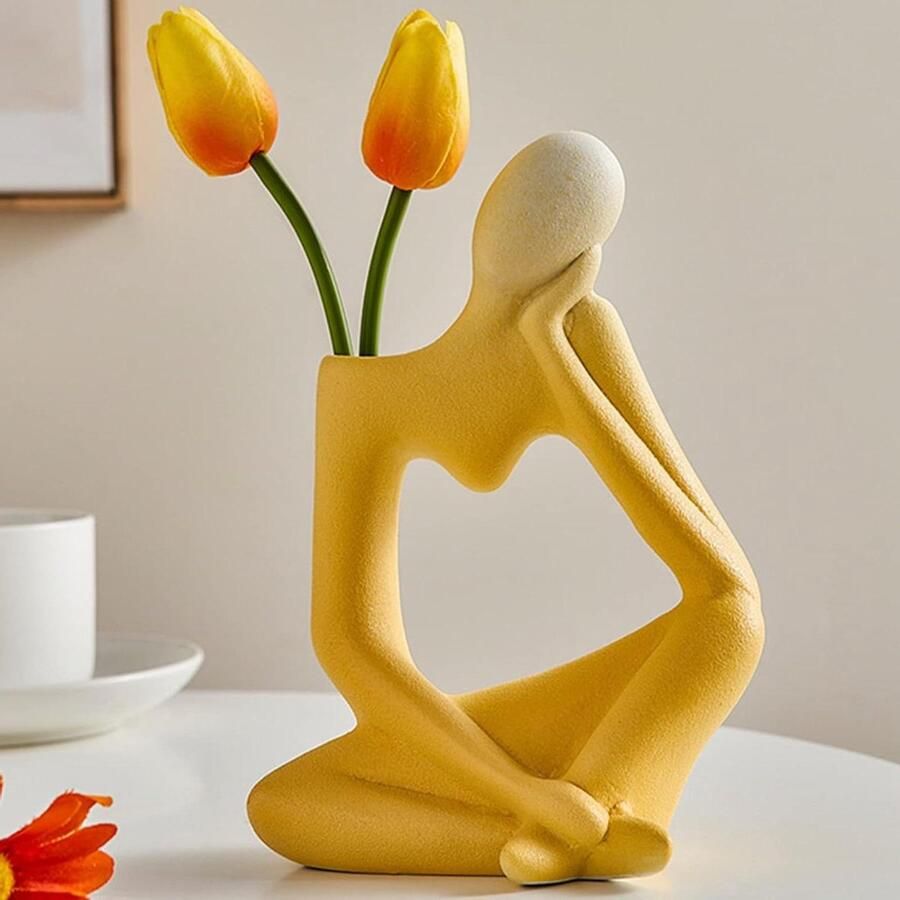 Vaas Deco Bloemenvaas Thinker Tafelvaas voor Pampas Grasbloemen Moderne Vazen voor Cadeau Tafel Decoratie Bruiloft Tulpenvaas Keuken Kantoor Creatief 19 cm