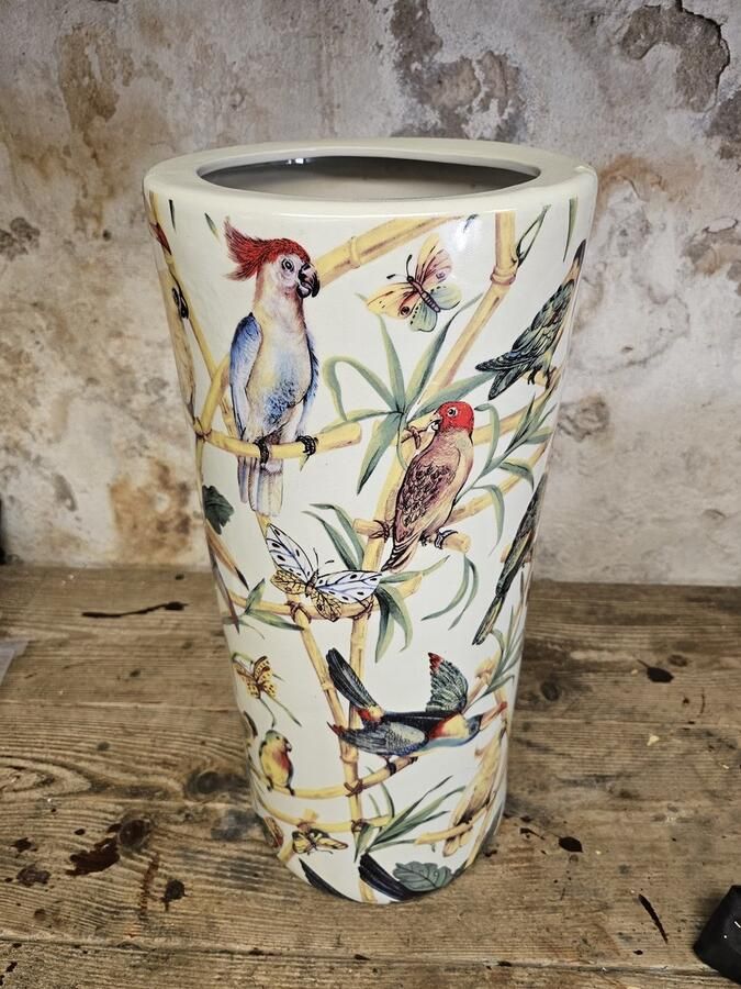 Vaas paraplubak groot met vogel opdruk