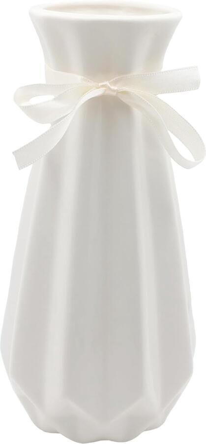 Vaas wit 20 cm hoog glazuur bloemenvazen modern van keramiek met kleurlint decoratieve vazen voor pampasgras geometrische vaas voor thuis woonkamer eettafel kantoor decoratie