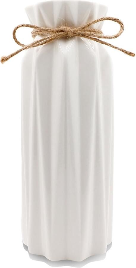 Vaas wit 21 5 cm hoog glazuur moderne bloemenvaas van keramiek met jute koord decoratieve vazen ​​voor pampasgras bloemen gedroogde bloemen boho vaas voor thuis woonkamer eettafel kantoor decoratie