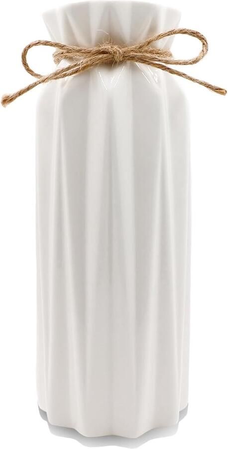 Vaas wit 21 5cm hoog glazuur bloemenvaas modern keramiek met jute koord decoratieve vazen voor pampagras bloemen gedroogde bloemen boho vaas voor thuis woonkamer eettafel kantoor decor