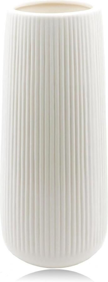 Vaas wit keramisch pampagras 20cm hoge geglazuurde geribbelde bloemenvaas moderne vaasdecoratie voor verse bloemen gedroogde bloemen boho vaas voor thuis woonkamer eettafel kantoor