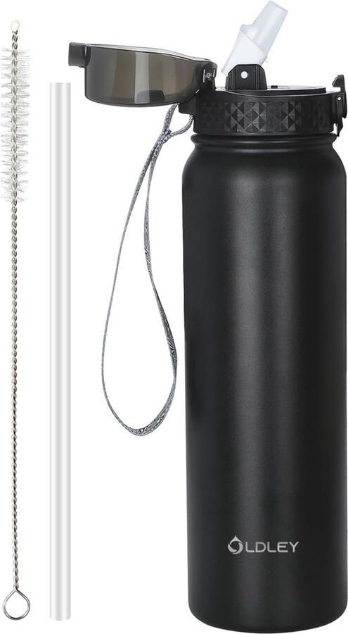 Vacuüm Geïsoleerde Roestvrijstalen Waterfles met Rietje 1 Liter Lekvrij Ideaal voor Fiets Camping en Sport
