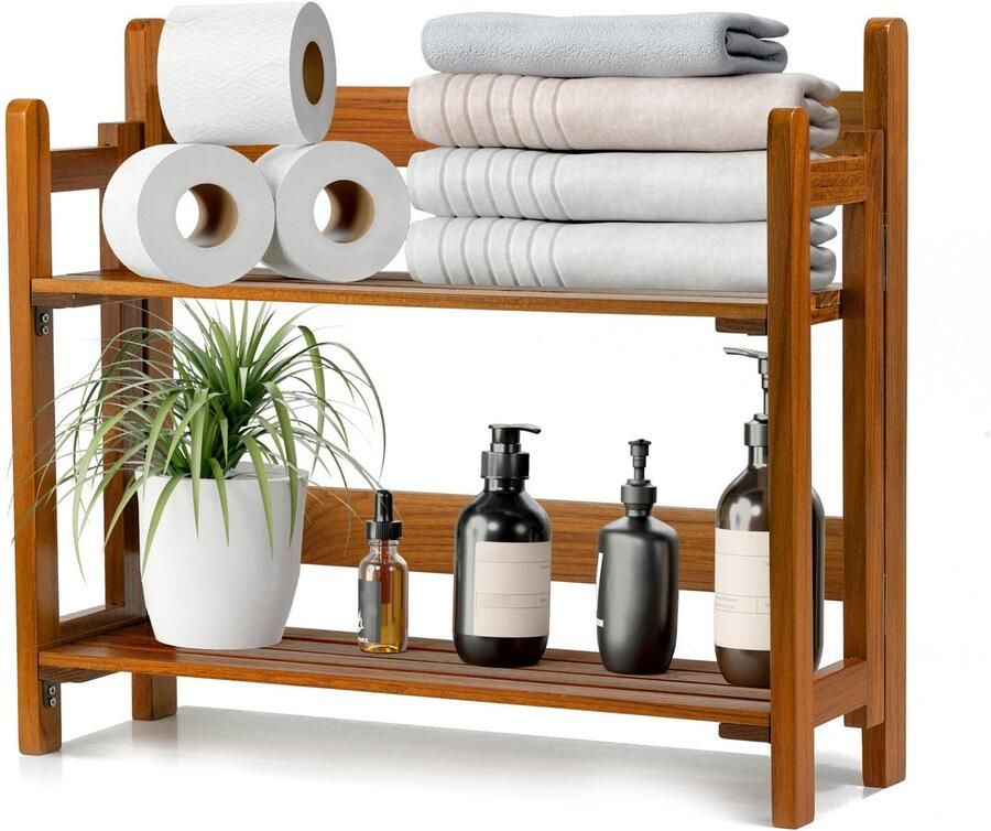 VaeFae Teak Zwevende Planken Wandplank Badkamer Opvouwbare Houten Plank Muurbevestiging 2 Planken