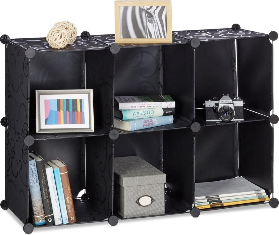 Relaxdays vakkenkast 65 x 96 x 32 cm 6 vakken klikverbindingen kunststof boekenkast zwart