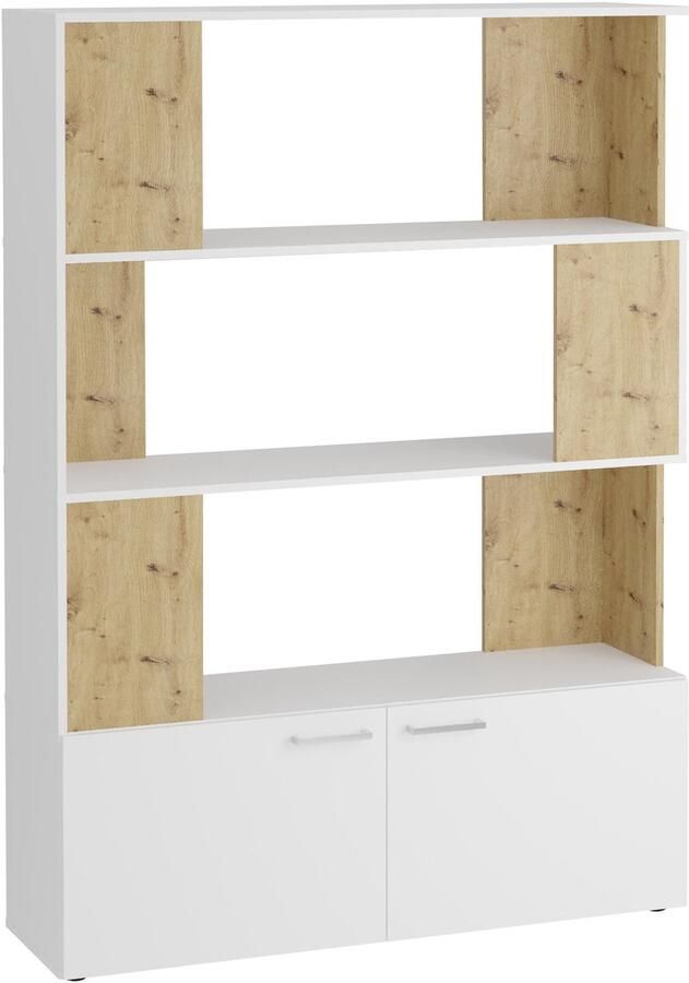 Vakkenkast Clara Wit Artisan Eiken Breedte 117 cm Hoogte 163.1 cm Diepte 34.5 cm N Met openslaande deuren