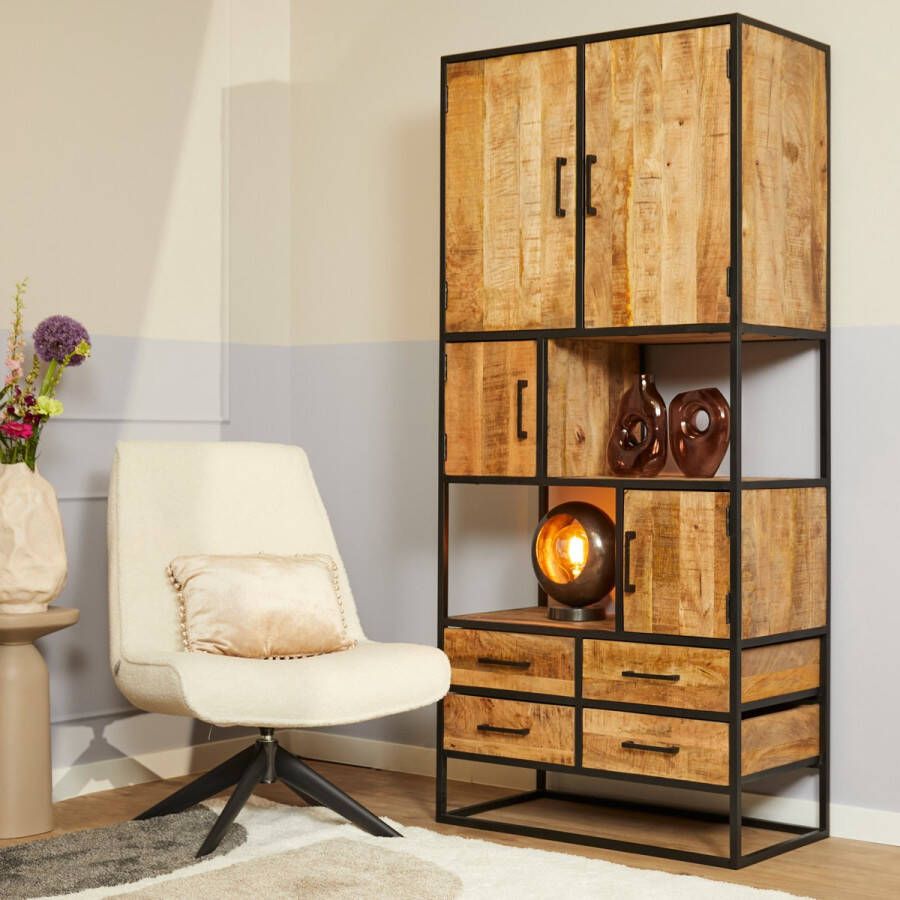 Vakkenkast Mangohout Vakkenkast Sanne Vakkenkast Industrieel 90 cm