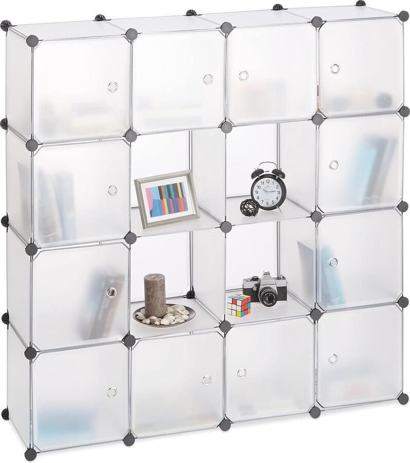 Vakkenkast met 16 Vakken en Deuren Kunststof 127x127x31 5 cm Opbergmeubel en Roomdivider