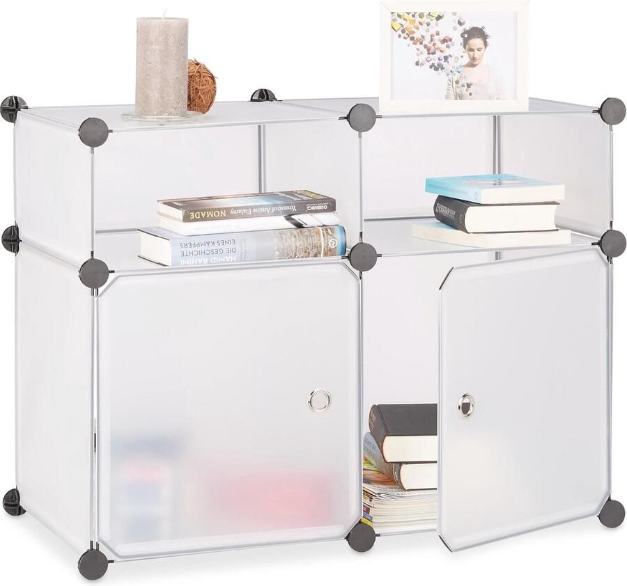 Vakkenkast met 4 Vakken en 2 Deuren Praktisch Schoenenrek Klein Transparant