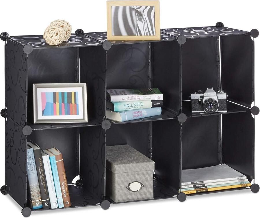 Vakkenkast met 6 vakken Open kast voor schoenen boeken en kleding Zwart