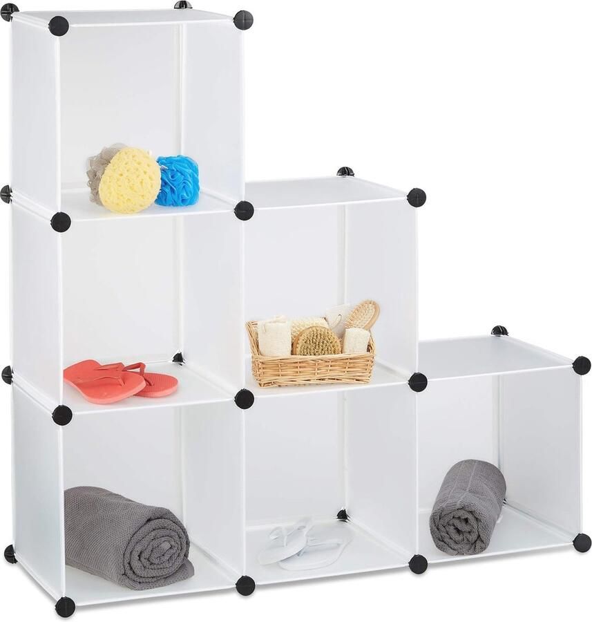 Vakkenkast met 6 Vakken Open Kast voor Speelgoed Schoenen en Boeken Wit