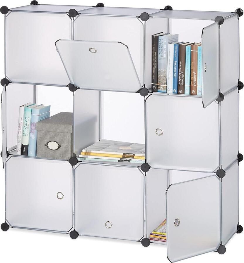 Vakkenkast met 9 vakken en deuren kunststof HxBxD 95 x 95 x 32 cm transparant