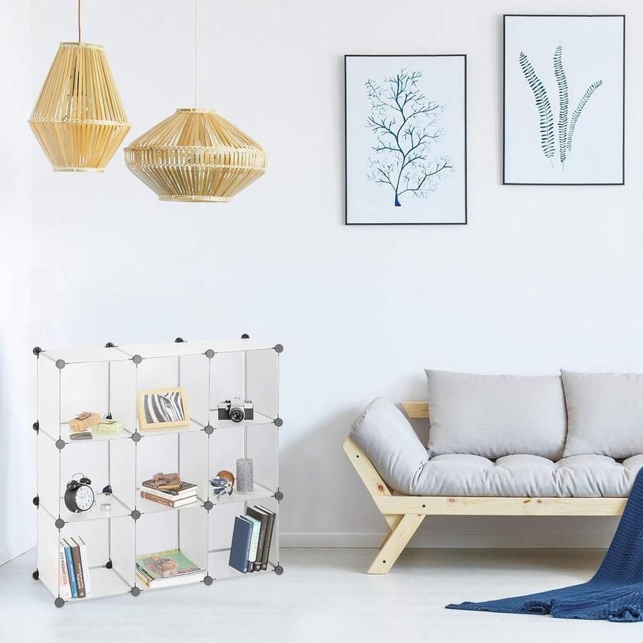 Vakkenkast met 9 Vakken Transparante Opbergruimte voor Boeken Kleding en Meer Eenvoudige Montage