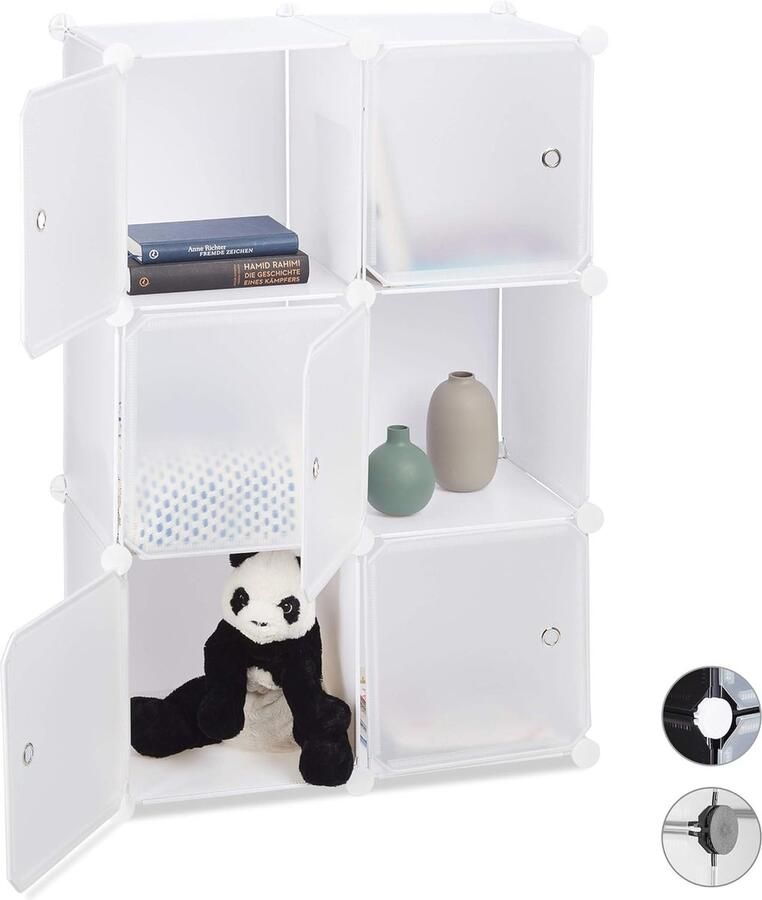 Vakkenkast met deuren en 6 vierkante vakken Multifunctionele opbergoplossing in het wit
