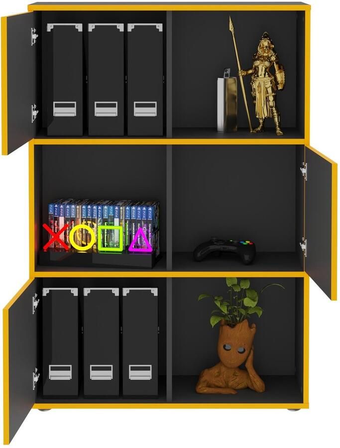 Vakkenkast Werner Antraciet Breedte 68.5 cm Hoogte 99 cm Diepte 33 cm N Met openslaande deuren