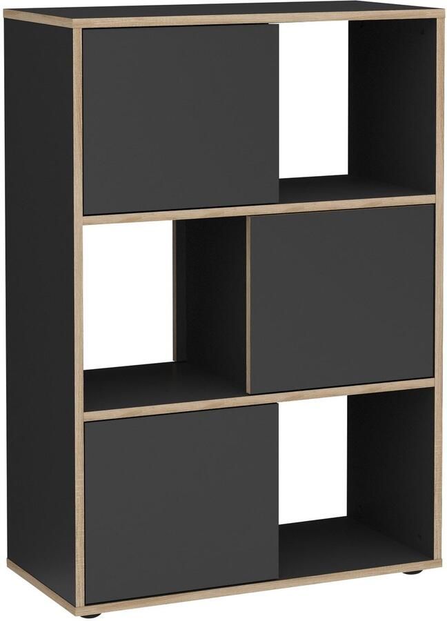 Vakkenkast Werner Antraciet Eiken Breedte 68.5 cm Hoogte 101 cm Diepte 33 cm N Met openslaande deuren