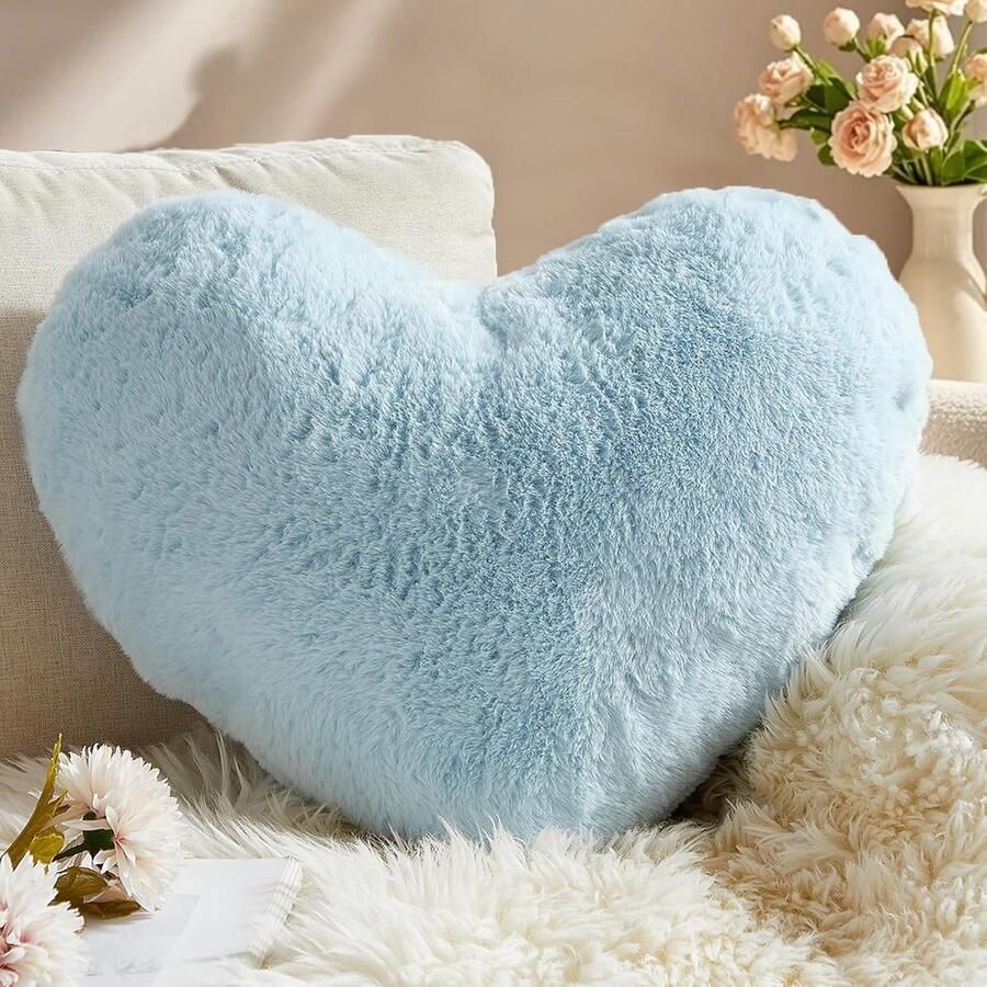 Retadou Valentijnsdag hartkussen ijsblauw hartvormig kussen knuffelkussen liefdessierkussen esthetisch pluche kussen voor woonkamer bank kind slaapkamer bed cadeau 37 x 47 cm