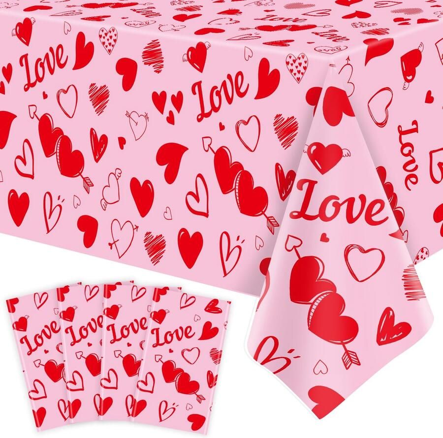 Valentijnsdag tafelkleed romantisch ontwerp set van 4 rood waterdicht 130 x 220 cm