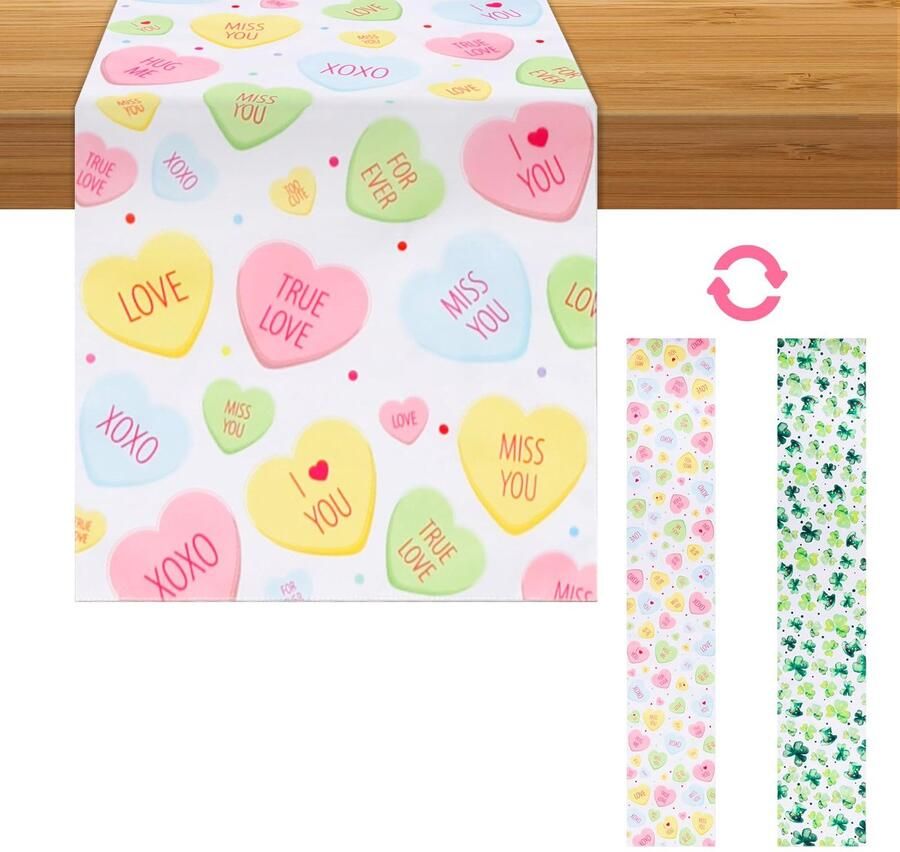 Valentine's Day Double Sided Table Runner 183x33cm Valentine's Day and St. Patrick's Day Table Runner for Party Kitchen Dining Table Decoration for Home Party Supplies