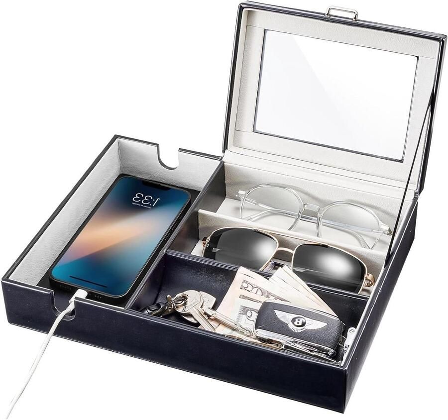 Valet dienblad kunstleer nachtkastje organizer 1 laag zwart