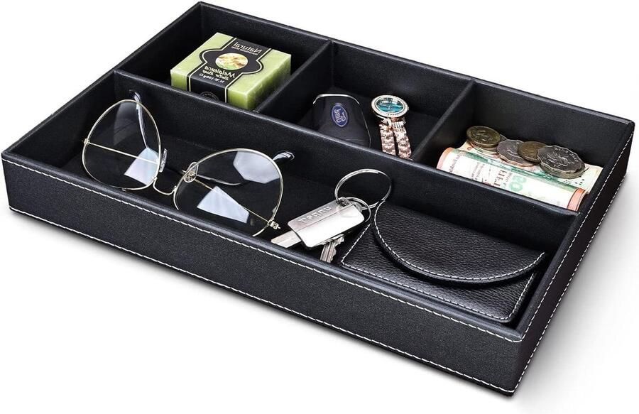 Valet dienblad leren bureaulade opbergdoos nachtkastje lege organizer doos sleutels schrijfwaren munten sieraden zwart Nachtkastje