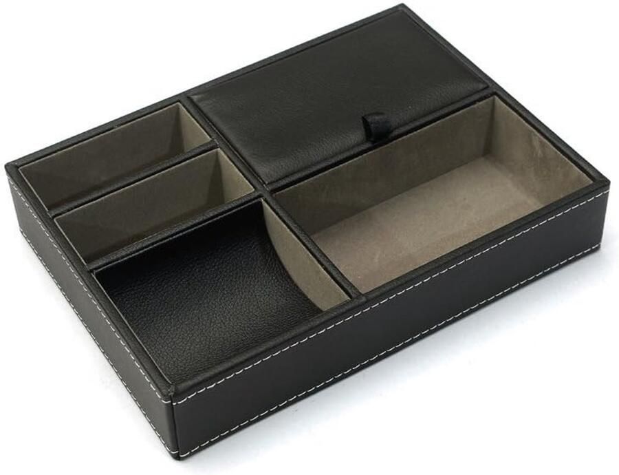 Valet Dresser Organizer Tray met 5 Compartimenten Kunstlederen Opbergdoos voor Sleutels Telefoon en Portemonnee Bureau- en Nachtkastje Organizer