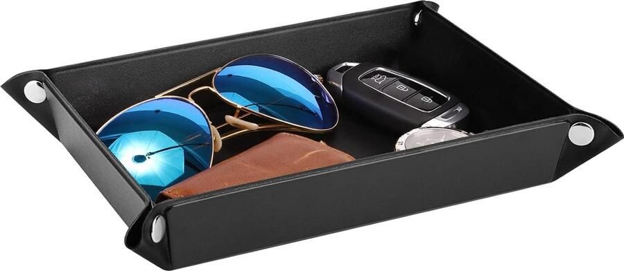 Valet Tray PU Leer Desk opslag 1 stuk Zwart Medium