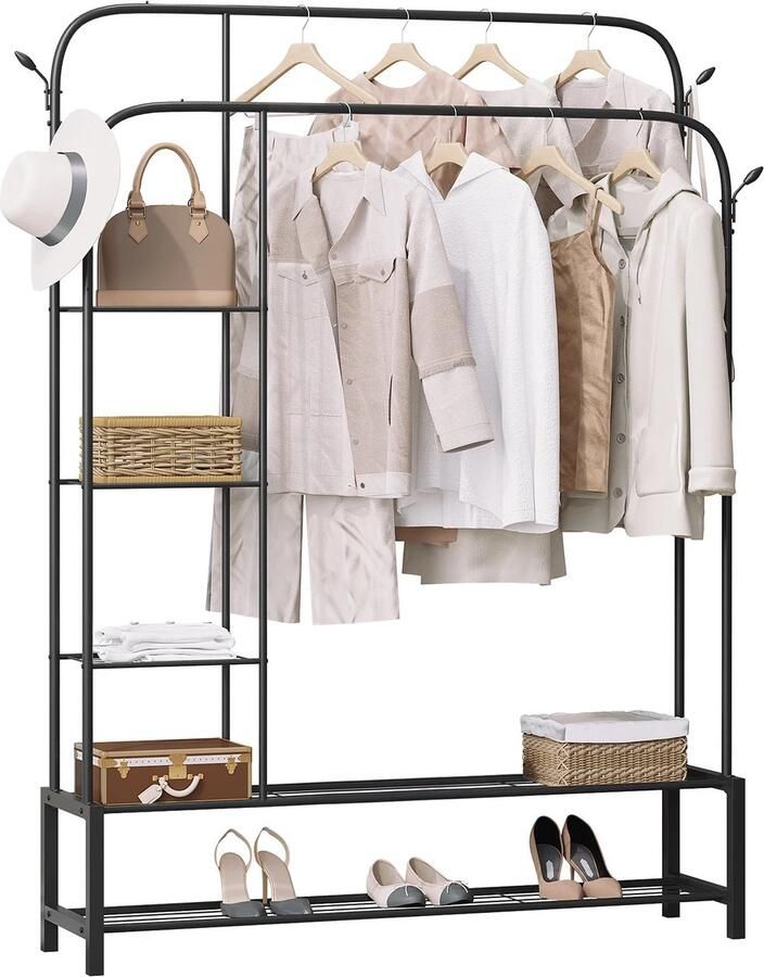RoyaLuxe Kledingrek Kledinghangers Kledingrekken Kledingrek Metaal Rek Kledingrek Wand Kleding Garderobekast Garderobe Kast Organizer Kleding Organizer Schoenen Slaapkamer Meubel Meubilair Kapstok Kapstokken
