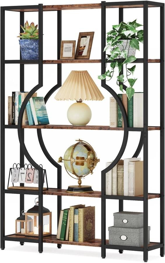 Valora Wandkast Wandrek Boekenkast Boekenrek Industrieel Zwart Bruin 5 Planken 30x104x179 cm