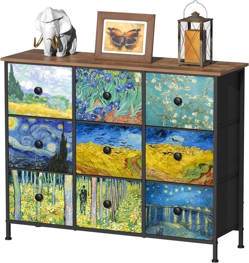 Van Gogh Cabinet Storage Cabinet 9 Fabric Drawers with Handles for Living Room or Children's Room
