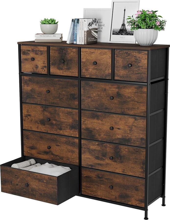 VanBoni Ladekast Dressoir Industrieel Commode Ladekast Industrieel Ladekast Slaapkamer Woonkamer Ladenkast Met 12 Lades 100x30x110 cm