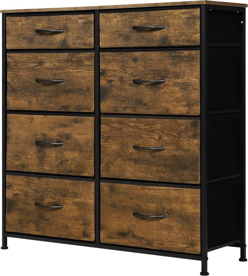 Woltu Hydrix Kast Ladekast Rustiek Bruin en Zwart L86xD30xH98cm 8 Lades