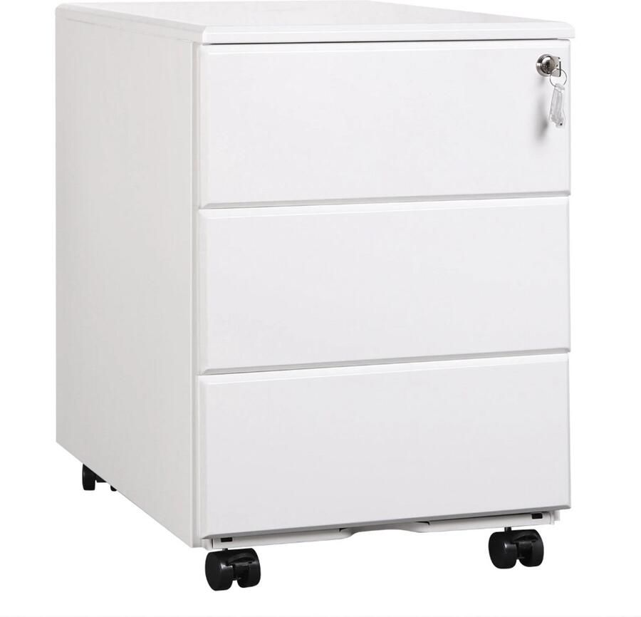 Varnox Archiefkast Ladekast Mappen kast Opbergkast Kast administratie Hangmappen kast met slot Kantoorkast Metalen kast Afsluitbaar Hangmap Op wieltjes Wit