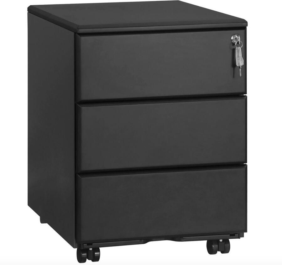 Varnox Archiefkast Ladekast Mappen kast Opbergkast Kast administratie Hangmappen kast met slot Kantoorkast Metalen kast Afsluitbaar Hangmap Op wieltjes Zwart
