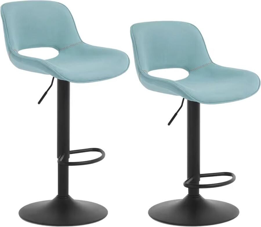 Varnox Barkruk Barkrukken Keuken kruk Set van 2 barkrukken Kruk met rugleuning Hoogte verstelbaar 360 graden draaibaar Linnen Blauw