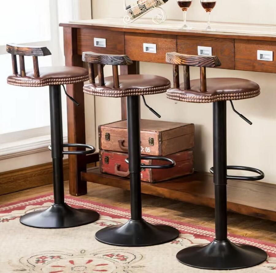 Varnox Barkruk Barkrukken Retro barkruk Set van 2 barkrukken Kruk met rugleuning Hoogte verstelbaar 360 graden draaibaar PU leer Imitatie leer Donkerbruin Bruin