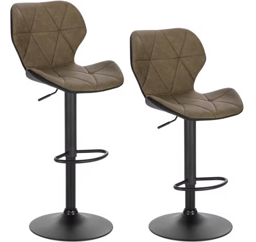 Varnox Barkruk Barkrukken Set van 2 barkrukken Kruk met rugleuning Hoogte verstelbaar 360 graden draaibaar PU leer Kunstleer Imitatie leer Donkerbruin Bruin