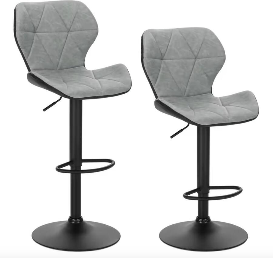 Varnox Barkruk Barkrukken Set van 2 barkrukken Kruk met rugleuning Hoogte verstelbaar 360 graden draaibaar PU leer Kunstleer Imitatie leer Grijs