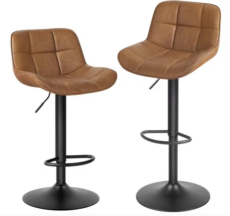 Varnox Barkruk Barkrukken Set van 2 barkrukken Kruk met rugleuning Hoogte verstelbaar 360 graden draaibaar PU leer Imitatie leer Bruin